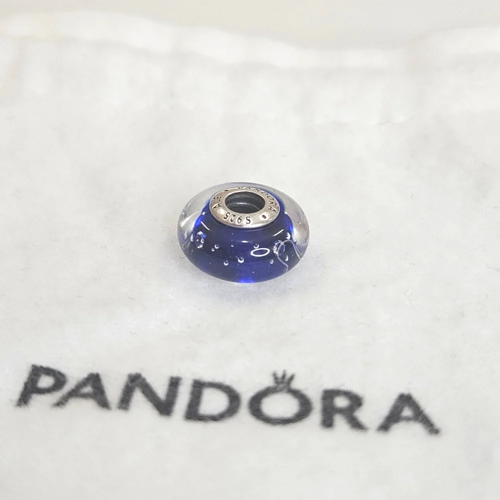 Pandora Charm Sterling Silver Dark Blue Effervescence Murano Glass Authentic